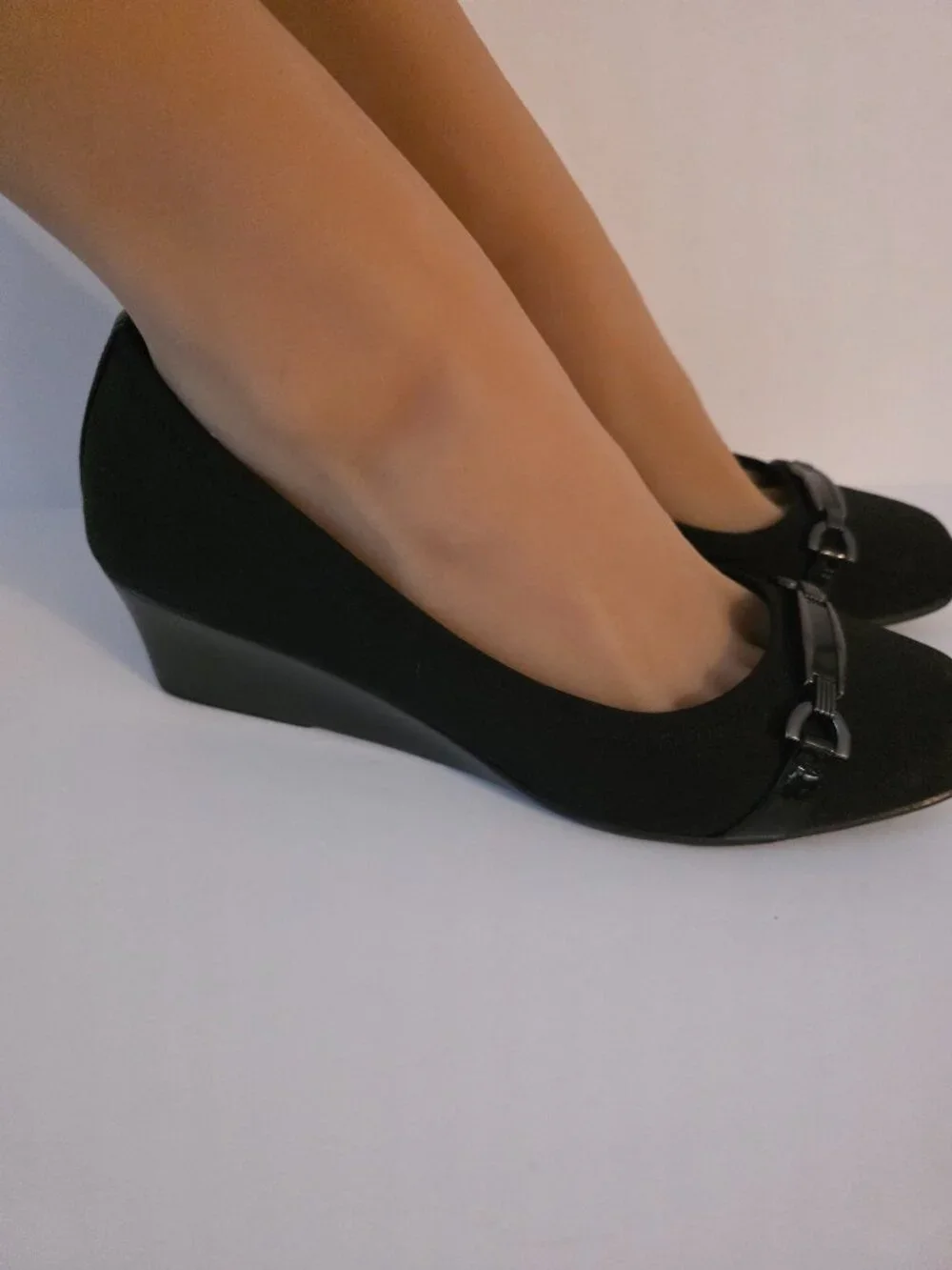 Abella Genna Black Slip On Women's Wedge, Size 7.5 (US)